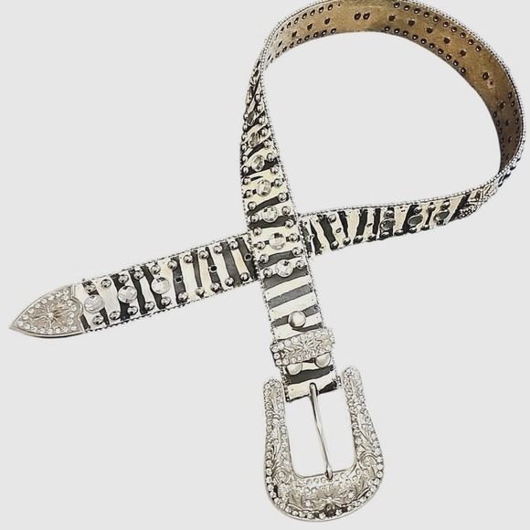 Blazin Roxx Leather Belt Western Cowgirl Zebra Rhinestones Ranch Rodeo M - Picture 2 of 7